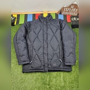 Helly Hansen Womens Puffer Jacket Duck Down Vtg Size Large Black Full Zip Ski